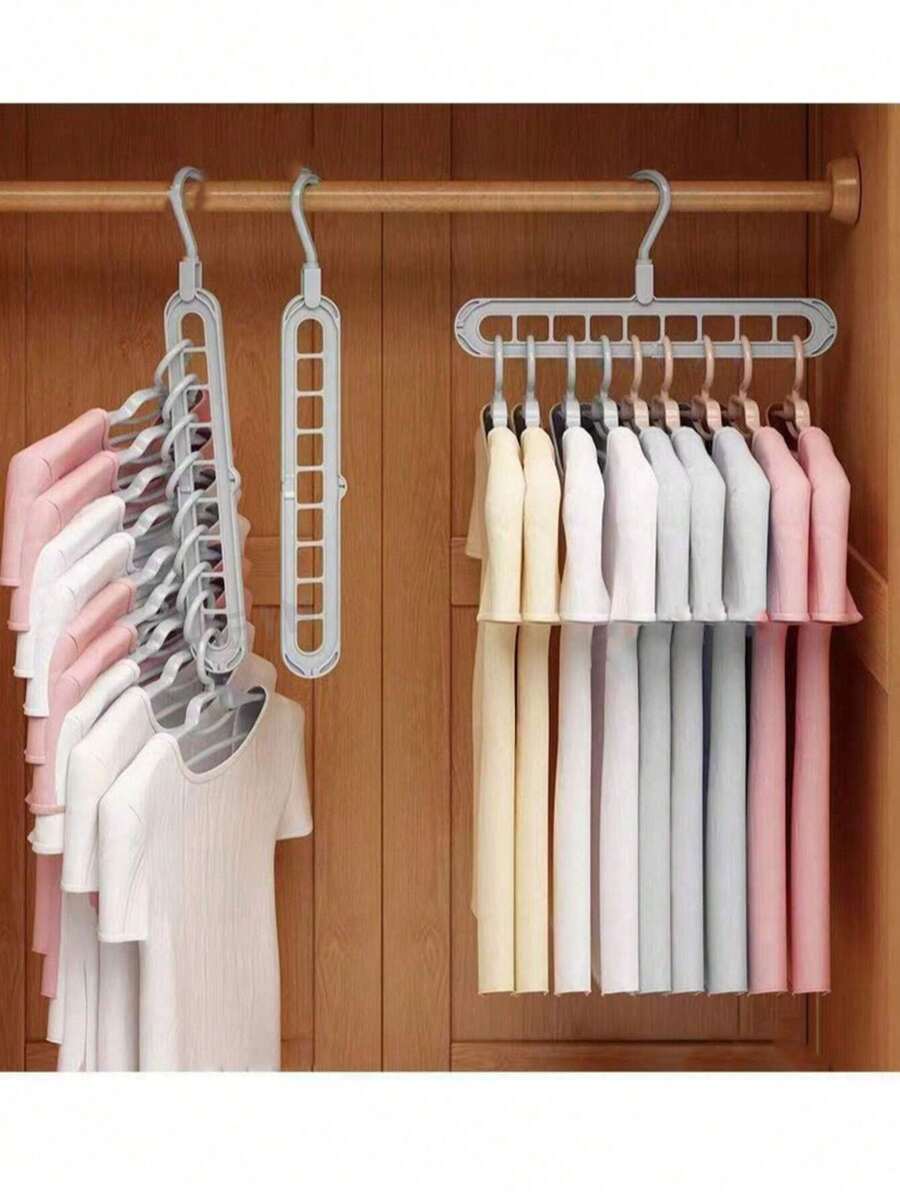 1pc/3pcs 9-Hole Multi-Functional Rotating Folding Clothes Hanger With Storage Shelf, Home Decor For Room, Bedroom - Multicolor - View 1