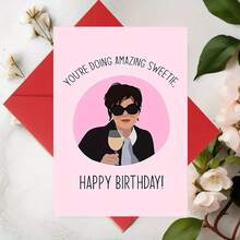 1pc, Funny Birthday Card, With Envelope , Suitable For Various Occasions, "You're Doing Amazing Sweetie" Message, Kris Celebrity Design, Perfect For Friends, Family, 1 Year Older, Happy Birthday Greeting Card - Multicolor - View 1