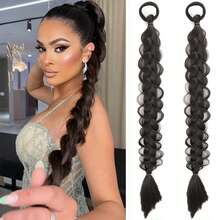 2 Stücke lange geflochtene Pferdeschwanz-Extensions für Frauen, gerade umwickelte Zopf-Pferdeschwanz-Extensions, synthetische Zöpfe mit Gummiband