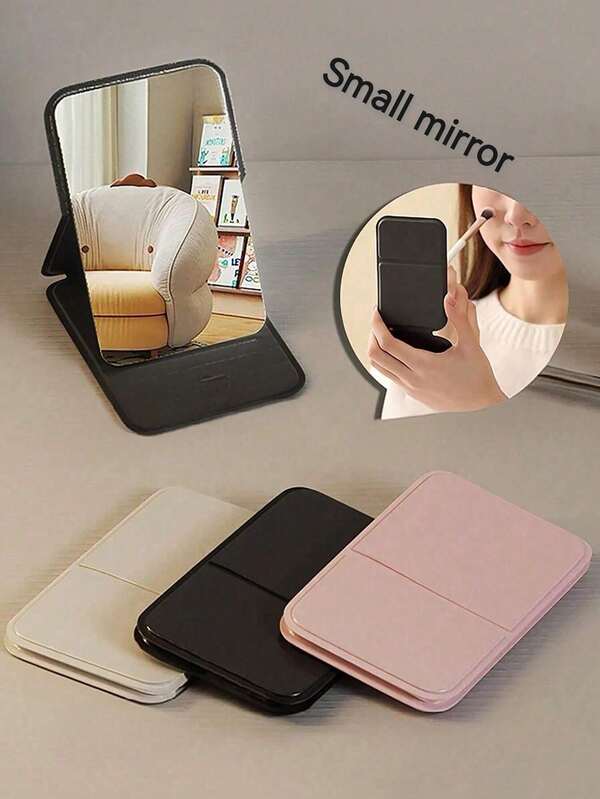 Nouveau miroir de maquillage mini pliable en PU portable, design carré compact, support de table, idéal pour un usage quotidien, essentiel pour les chambres d'étudiants, cadeau de mode élégant dédié aux dames, facile à transporter, style minimaliste, pratique et élégant.