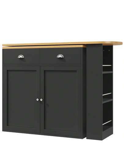 Sairedel 360° Rotating Sideboard Cabinet Moderne Multifunctional Drawers Doors Slim Side Shelves Living Room, Bedroom Dining Room Elegante Zwart view 10