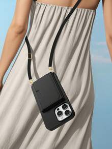 适用于 13 的 16 Pro Max 卡包式手机壳，带可拆卸肩带，钱包式设计，配件可调节 - 黑色 - 查看 9