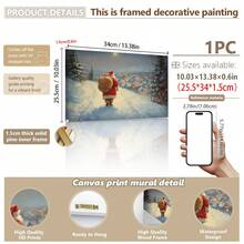 1pc, Vintage Santa Wall Art, Canvas Frame Decorative Painting, Retro Santa Oil Painting, Santa With Sack, Christmas Countryside Scene, Vintage Christmas Theme, Farmhouse Style Holiday, Santa Oil Painting, Christmas Snow Scene, Christmas Home Decor, Minimalist Wall Decor, Modern Art