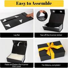 Schwarze Geschenkbox 11''x7.2''x3.5'', glänzende magnetische Geschenkbox mit Deckel für Geschenke, enthält 1-1/2'' verbreitertes Band, Einlagepapier, Karte für Weihnachten, Valentinstag, Hochzeit, Geburtstag