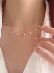 1pc  2025 Stainless Steel Beaded Necklace For Women, Dainty Layered Chain, Everyday Jewelry & Holiday Gift For Her | Valentine's Day, Birthday, Christmas - 金色 - 查看 5