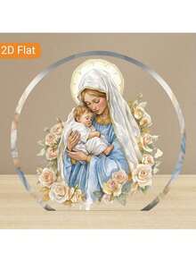 1 pieza Placa acrílica de la Virgen María y el Niño, letrero de escritorio acrílico plano 2D, adorno de arco autoportante para el altar del hogar, sala de oración, oficina, regalo cristiano para católicos y familias - Navidad, Pascua, Acción de Gracias