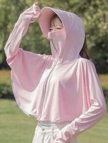 1pc Ice Silk Hooded Sunscreen Jacket, Women Summer New Breathable Hooded Sunscreen Shawl Cardigan For Riding, Driving, Sun Protection - Multicolor - View 12