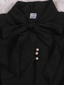 Women's Formal Blouse With Short Puff Sleeves And Bow No. 8 - 黑色 - 查看 2