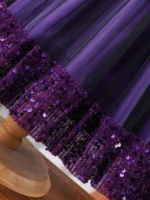 Halloween Girls' Funny Spider Web Sequin Mesh Dress, Festive Atmosphere - Purple - View 7