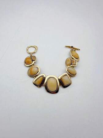 1pc Vintage-Style Zinc Alloy Inlaid Multi-Color Geometric Resin Gemstone Minimalist Bracelet, Suitable For Women, Gift For Anniversary, Casual/Holiday Wear