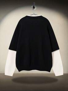 Herren Halloween Kostüm Pullover, neutraler Stil 2 in 1 Langarm Rundhals Streetwear Schädel- & Buchstaben-Muster Pullover Top, Herren Halloween Kostüm, Herbst/Winter