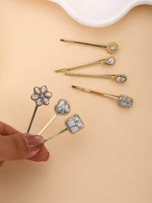 7件套西部绿松石发饰套装，包含爱心水滴花朵造型发夹、单夹发卡和学习用品。 - 彩色 - 查看 6