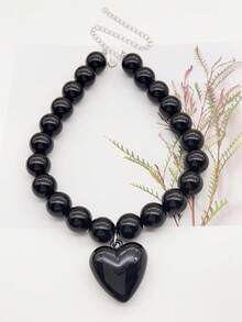 1pc Macaron Color Dopamine Heart Beaded Necklace For Women - Batch Colors May Have Slight Variations - necklace - View 6