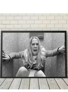 1pc,Funny Bathroom Wall Art,Vibrant And FashionableComedy Movie Character Portraits Bathroom Party Decor Room,Movie Lovers Faculty Style Aesthetic,Vintage Black And White Gothic Dark Poster Canvas Print, Minimalism Canvas Painting Holiday & Birthday Gift, Office Decoration Arranged Artwork Optional Frame