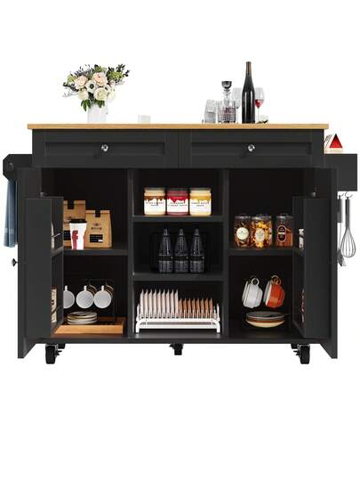 Sairedel Moderne Kitchen Isl Wood Grain Multifunctional Dining Tafel Storage Space Snack Shelves Wit Buffet Cabinet Practical Cart view 9