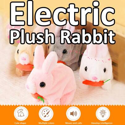 1pc Electric Plush Realistic Rabbit Toy, Cute Animal Model, Can Walk, Bark, Movable Ears, Adorable Pet Doll, Roleplay Holiday Gift