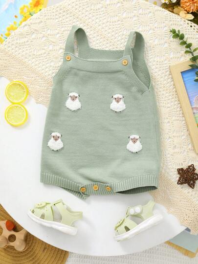 Infant Unisex Cute Sheep Embroidery Knitted Bodysuit