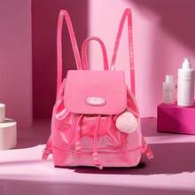 Barbie Sunlight Sparkle Series Fashion Shoulder Bag, PU Leather Backpack, Pink Ladies Handbag, Crossbody Bag, Multi-Pocket Functional Backpack - Hot Pink - View 2