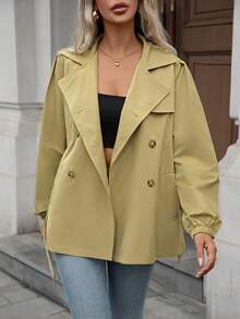 Women's Elegant Casual Khaki Coat With Tie Waist For Outings & Commuting (Autumn & Winter, Back-To-School Season, Valentine's Day) Elegant Dress Women