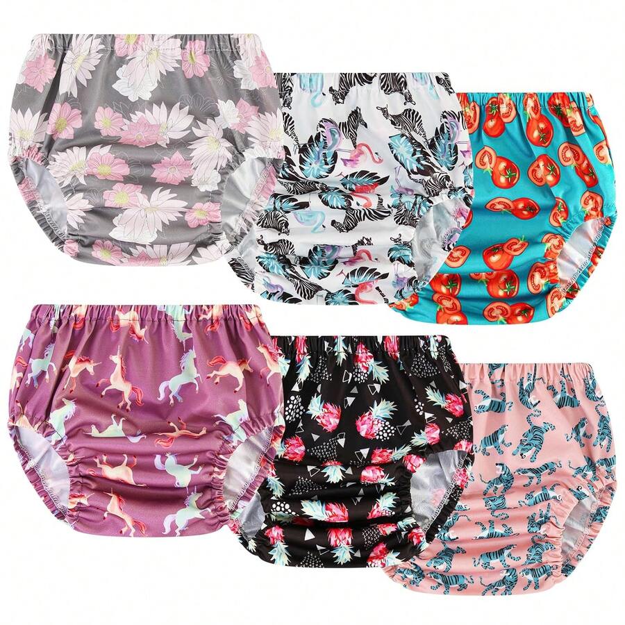 Joyo Roy 6Pcs Waterproof Cloth Diaper Cover Reusable Plastic Training Pants For Toddlers Plastic Diaper Covers For Baby Girls Leak Proof Rubber Pants For Potty Training Covers For Cloth Diapers 3T - 6T Pack of 6 - 查看 1