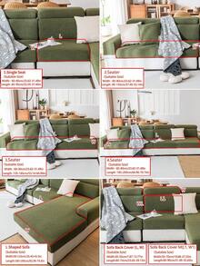 1pc Stretch Sofa Cover, Non-Slip Full Coverage Sofa Seat Cover, Suitable For All Seasons, Fabric Thickened Sofa Slipcover, Machine Washable, Dust-Proof, Pet-Friendly, Decorative Sofa Protector, Adjustable For Corner Sofa, Bedroom, Office, Living Room, L-Shaped Sofa And 1/2/3/4 Seater - màu xanh lá - Xem 4