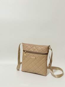 Túi đeo chéo họa tiết hình thoi chần bông thời trang dành cho nữ, Túi đeo vai đa năng màu trơn, Dây đeo có thể điều chỉnh, Nhẹ và tiện dụng cho thường ngày và du lịch - Màu be - Xem 2