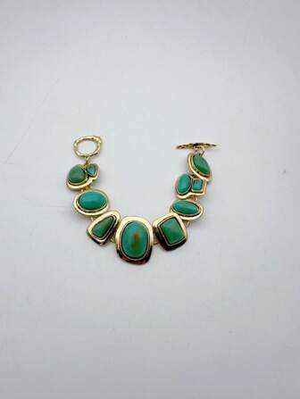 1pc Vintage-Style Chic Zinc Alloy Inlaid Multi-Color Geometric Resin Gemstone Minimalist Retro Bracelet, Suitable For Women, Gift For Anniversary, Casual/Holiday Wear