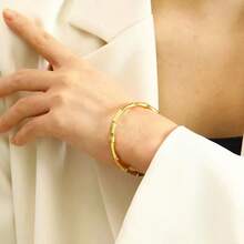 1 pieza Pulsera de acero inoxidable y bambú con estilo boho y rock - Regalo único para ella