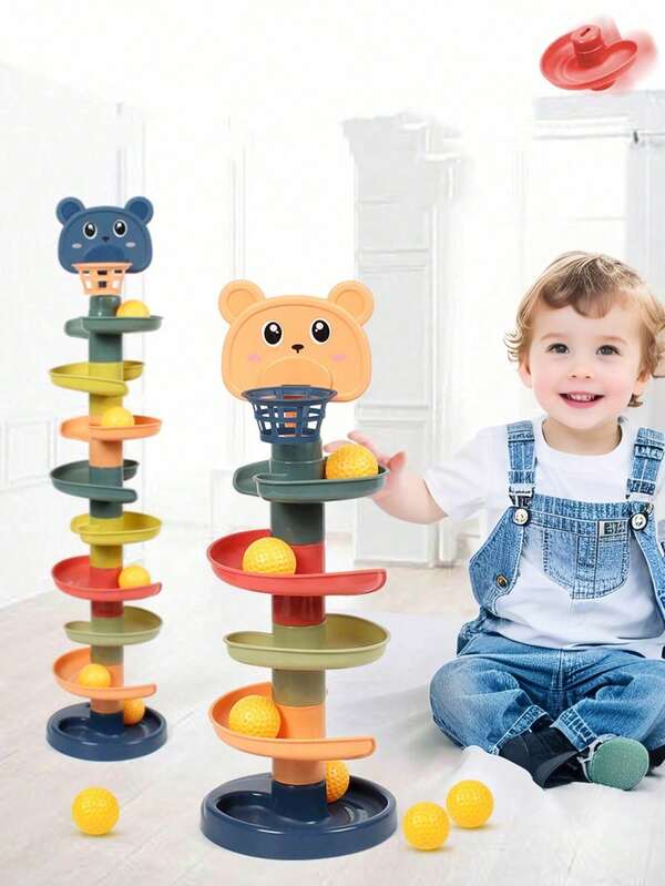 1set 9 Floor New Children's Ramp Toy Basketball Track Suitable For Over Three Years Old ,Children's Fun Track Sliding Tower RotatingTrack Ball, Rolling Ball Toy Interesting Puzzle Game Early Education Rolling Ball Toy Children's Toy Random Colors,Please Keep Away From Children Under The Age Of Three