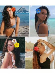 1pc Random Color Hawaiian Flower Hair Clip, Artificial Flower Hair Clip, Suitable For Holiday, Beach Party, Summer Tropical Flower Hair Accessory, Wedding Party, Girls Festival Gift, Mother's Day Gift, Hibiscus Flower Hair Clip-Halloween,Christmas,Fall,Winter, Supplies, I7OA - Nhiều màu - Xem 5