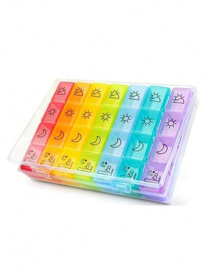 1个四格七日药盒，便携式PP塑料药盒，无异味迷你首饰盒，翻盖设计，用于日常药物管理