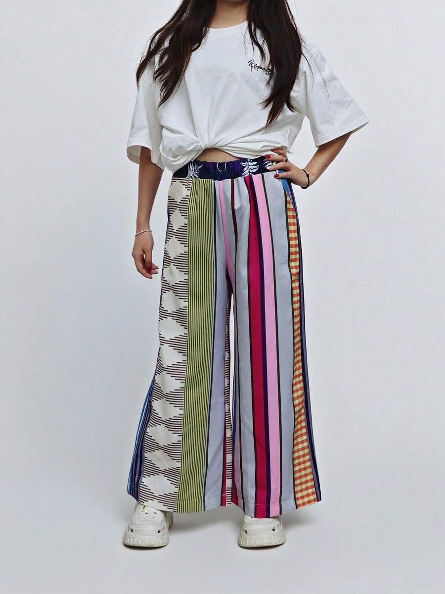 Women's Summer Wear Bohemian Fashion Casual Print Wide Leg Waist Pants