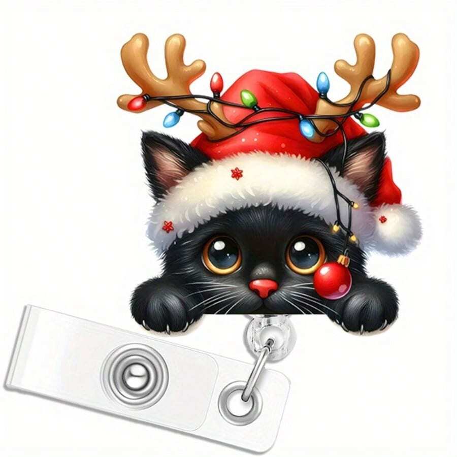 2 pièces/set Porte-badge rétractable de Noël avec cordon, porte-carte d'identité avec étiquette de nom de fête, convient pour les infirmières, les employés de bureau, les enseignants et les étudiants