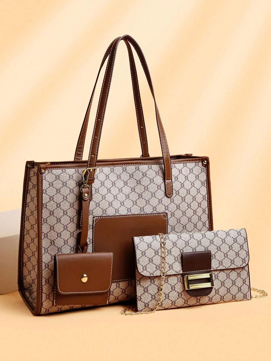 3pcs/Set Large Capacity Commuter Tote Bag Combination - Grey - View 1