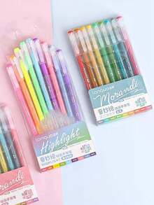 9/36/162/202/256 彩色凝胶笔套装 - 中号笔尖 (0.6mm)，Morandi 圆珠笔/勾线笔/荧光笔，适合鲜艳的书写和素描，书写流畅，适用于绘画、高亮、学生笔记、手册制作、办公等。 - 彩色 - 查看 12