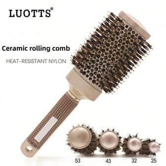1 pezzo Spazzola arrotondata per arricciacapelli, spazzola con setole in setole di cinghiale per styling in salone, tubo in alluminio resistente al calore, rullo in ceramica