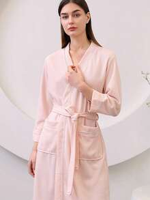1pc Absorbent Fabric Bathrobe, Sauna Wear, Hotel Quality Robe, Unisex, With Dual Pockets, Suitable For Home