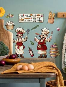 1 buah Stiker Dapur Koki Kartun Tahan Air PVC Perekat Mudah Dilepas Cocok untuk Dapur Restoran Stiker Dinding Ruang Tamu Dekorasi Rumah Segarkan Rumah Anda Stiker Dekorasi Liburan Hadiah Ulang Tahun Wisuda - MultiWarna - View 7
