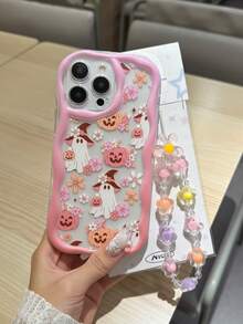 Funda de teléfono con elemento de Halloween de calabaza fantasmal de estilo lindo para niña, con cordón para teléfono, adecuada para iPhone 17, 16 Pro Max, 14, 13, 12, 11 Pro Max, XS Max, X, XR, 8, 7, Plus, Mini, se puede usar como regalo de cumpleaños, novia, novio o para uso personal