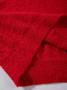 Unisex Fluffy Casual Loose Fit Crew Neck Textured Solid Color Pullover Sweater, Versatile Long Sleeve Knit Top For Autumn/Winter - 紅色 - 查看 8