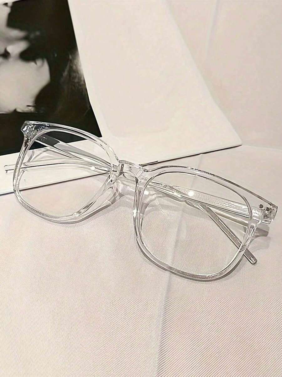 Unisex Glasses -  Transparent Black Frames With Face-Contouring Design! Contemporary Campus Style For Men & Women. Perfect For Back-To-School Season & Fall Fashion! - Clear - View 1