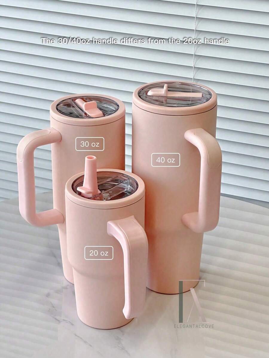 40盎司防漏不锈钢保温旅行杯，带可折叠吸管盖和手柄，冷热饮皆宜，开学必备 - 杏桃粉紅色 - 查看 1