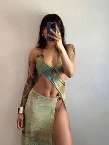 Summer New Fashion Sexy Miniskirt Off-The-Shoulder Waist-Tie High-Waist Bodycon Dress - 綠色 - 查看 4