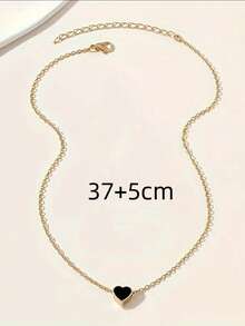 1pc 2025 New Ins Viral Heart Necklace, Black Enamel Minimalist Collarbone Chain, Aesthetic Jewelry Gift For Her  Enamel Minimalist Collarbone Chain, Edgy Gift For Girlfriend - Vàng - Xem 3