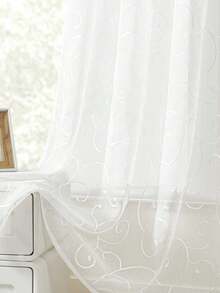 1 件/2 件欧式古典刺绣薄纱窗帘，白色透明窗帘，适用于卧室、阳台、客厅豪华窗帘，优雅的白色蕾丝窗帘，带有精致的叶子刺绣，滤光涤纶窗帘，适用于客厅、卧室、办公室等 - 可机洗，卧室装饰窗帘， - 白色 - 查看 4