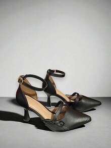 Black Sandal With Thin High Heel And Bow Detail - màu đen - Xem 2
