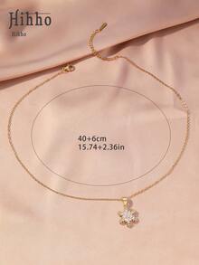 Hihho 1 chiếc vòng cổ mặt dây chuyền hình bông tuyết tối giản đính đá Cubic Zirconia thời trang cao cấp đa năng, quà tặng trang trí vòng cổ thanh lịch cho nữ, vòng cổ mặt dây chuyền tinh tế, vòng cổ mặt dây chuyền bằng đồng cho nữ - Vàng - Xem 8