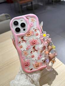 Funda de teléfono con elemento de Halloween de calabaza fantasmal de estilo lindo para niña, con cordón para teléfono, adecuada para iPhone 17, 16 Pro Max, 14, 13, 12, 11 Pro Max, XS Max, X, XR, 8, 7, Plus, Mini, se puede usar como regalo de cumpleaños, novia, novio o para uso personal