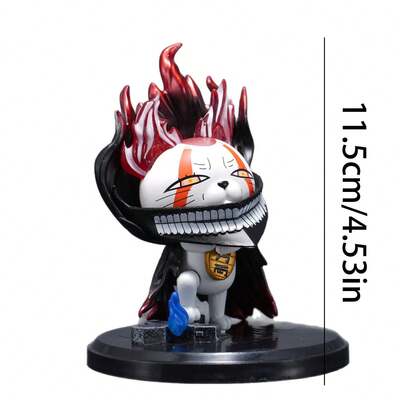 bandai 1pc 11.5cm/4.53in Super Cute Samurai Cat Figurine, Flame-Like Hair + Funny Expression, Black Robe & Golden Symbol Design, Collectible Q-Version Adorable PVC Model, Halloween & Home Decor