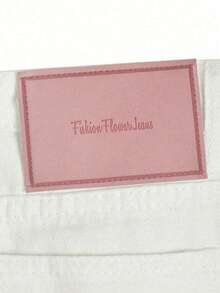 女士休闲高腰直筒阔腿牛仔裤，百搭复古 - 白色 - 查看 4